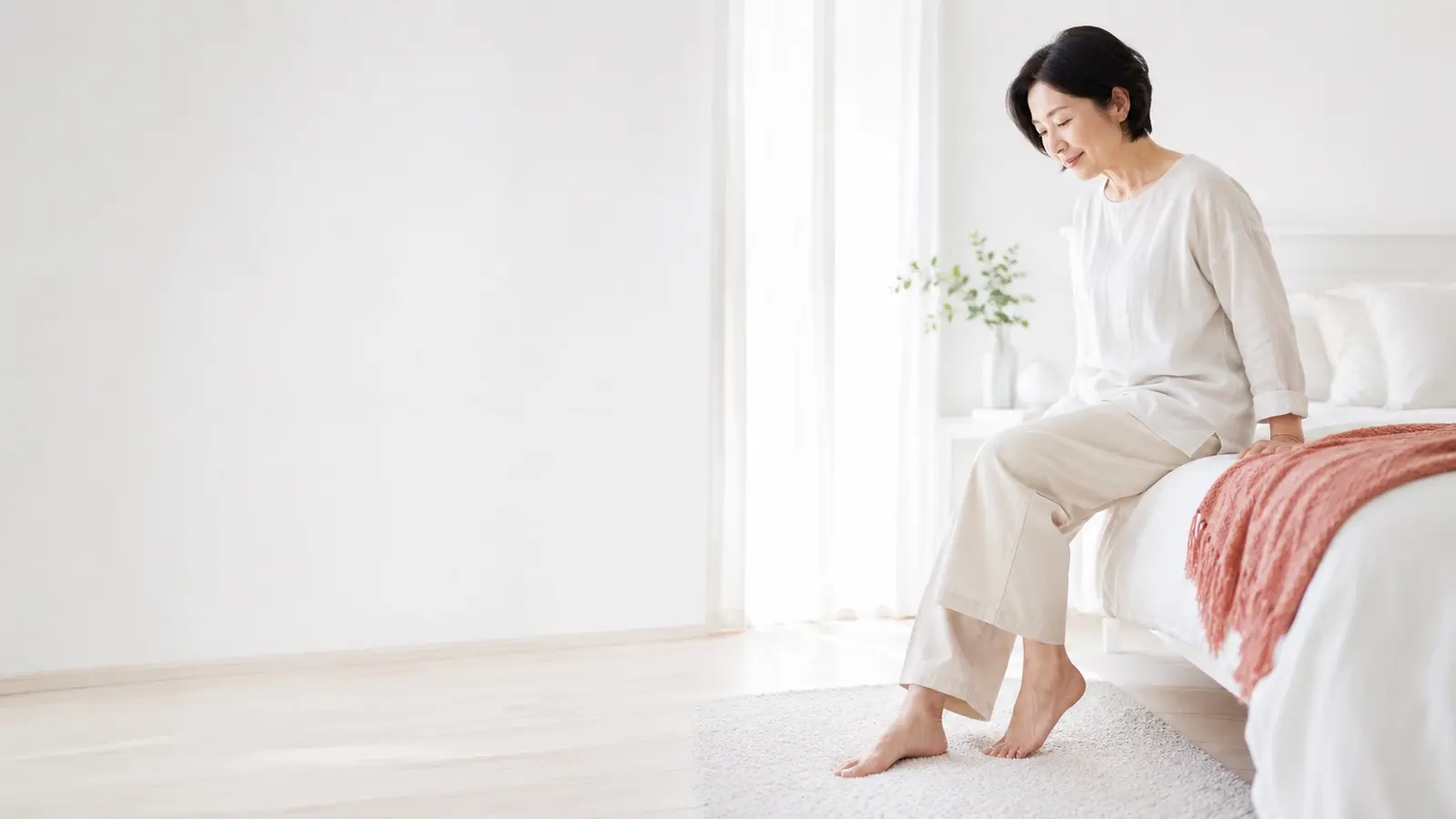 朝の最初の一歩を踏み出す女性