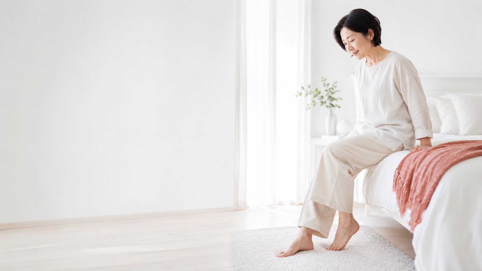 朝の最初の一歩を踏み出す女性